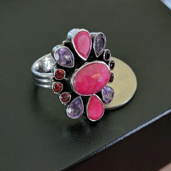 Nicky Butler Ruby Garnet & Amethyst 925 Sterling Silver Designer NB Ring Size 8 - Picture 3 of 7